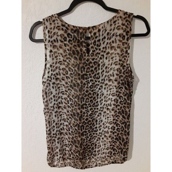 Womens Reitmans Top Size S/P Sheer Animal Print Back Button Sleeveless Ruffle - Picture 2 of 6